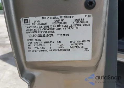 2001 Chevrolet Silverado 1500 из США, поврежденный, VIN 1GCEC14WX1Z134240